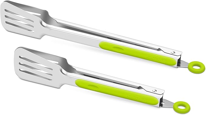 ALLWIN-HOUSEWARE W Premium 304 Stainless Steel Barbecue Turners, Heavy Duty Non-Stick BBQ Cooking Kitchen Tongs, 9" and 12" Green