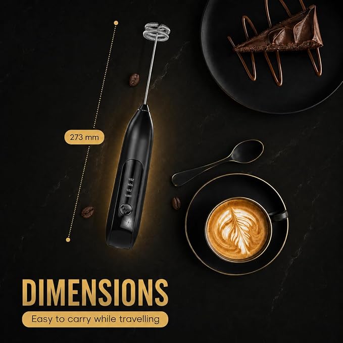 GOCHA Rechargeable Milk Frother, USB-C Electric Milk Foamer Handheld, Double Spring Whisk, 2-Speed Foam Maker for Coffee, Latte, Cappuccino, Matcha, Hot Chocolate, Stand Included (Black)