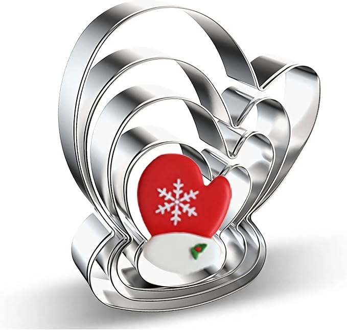 Christmas Winter Mitten Cookie Cutter Set - 4 Pieces Glove Cookie Cutters Fondant Biscuit Mold for DIY Chirstmas Day Holiday Party Decorations - Stainless Steel Azflyife