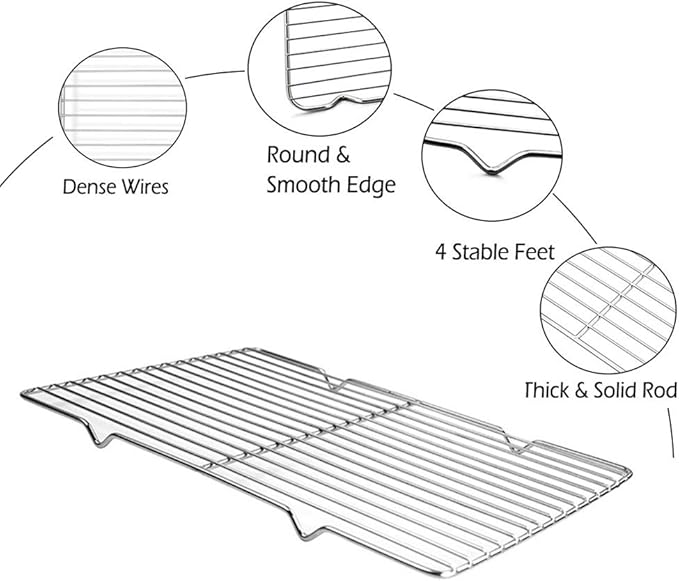 Grilling Rack Heavy Duty Wire Grate Oven Roasting Rack 5.3 x 8.75 inch Rectangle Baking Cooling Steaming with 4 Legs Stainless Steel Rack (5.3"X8.75",22.2X13.5cm)