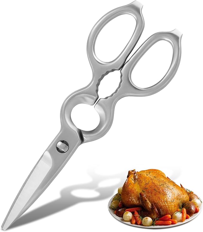 Upgraded Version of Detachable Kitchen Scissors Full-Steel Forged Stainless Steel Kitchen Shears Come Apart, Professional Chef Shears Food Scissors for Pizza Meat Bone Cutting Heavy Duty, Silver
