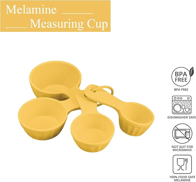 UP 4-Piece Latte Style Melamine Measuring Cups Set, Professional Nesting Baking and Cooking Tools for Liquid and Dry Ingredients, Yellow