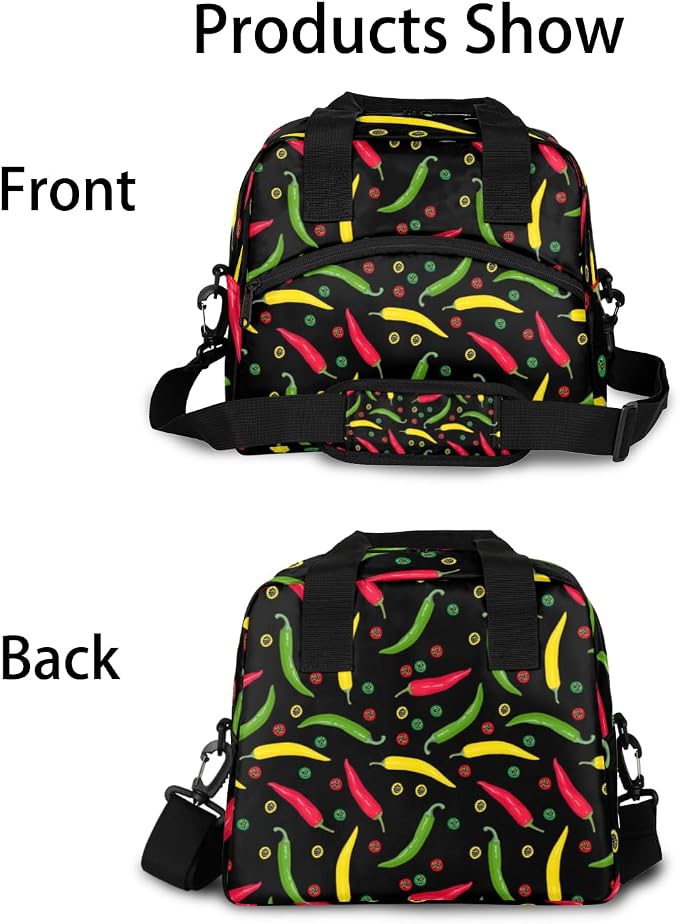 Colurful Chili Insulated Lunch Bag for Women Men Reusable Lunch Box Cooler Bag Large Leakproof Lunch Tote with Adjustable Shoulder Strap for Adult Work Picnic Camping Beach Office