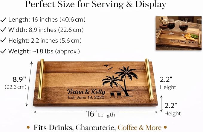 Personalized Serving Tray - Serving Tray with Handles - Acacia Wood Serving Tray - Wood Serving Tray - Housewarming Gift - Wedding Gift