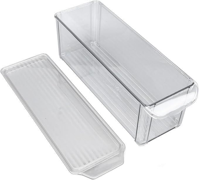 Clear Organizing Bin, Plastic Storage Container, Large Capacity for Kitchen Cabinet Refrigerator and Pantry Organization (Narrow and tall (with lid))