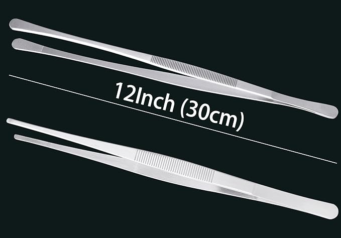 Tweezer Tongs, 12-Inches Stainless Steel Food Cooking Tongs for Kitchen Cooking BBQ Grilling Meat,Set of 2 (Cooking Tweezer 12inch 2p)