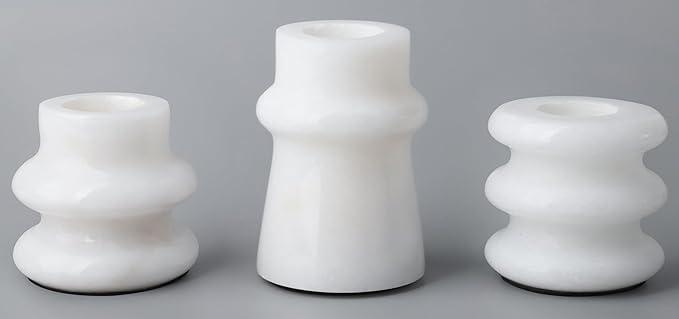 Vixdonos Marble Candle Holder Set of 3 Taper Candle Candlestick Mantle Candle Stand for Home Decor,Wedding,Party and Table Centerpieces(White)