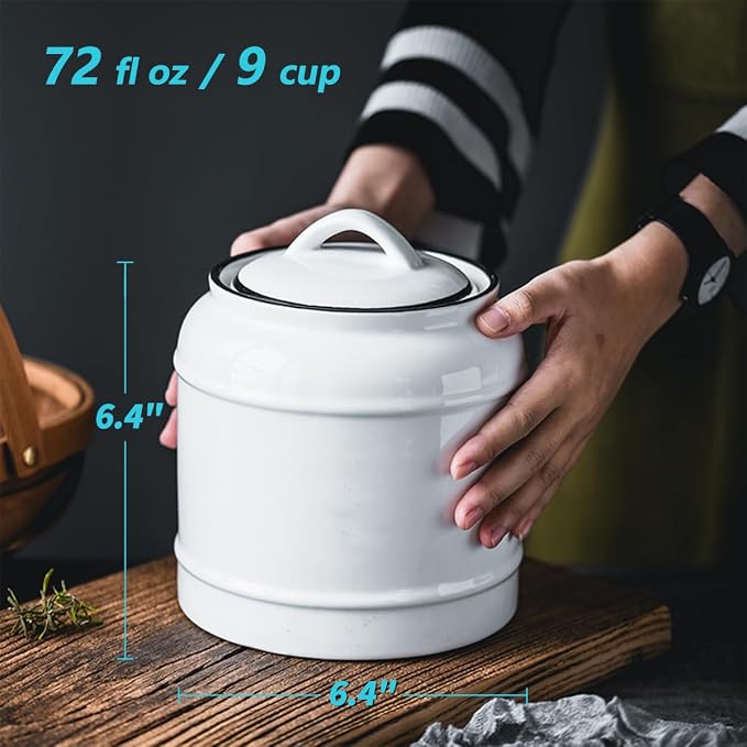 COCOYA 9cup/72oz Ceramic Jar with Airtight Lids (White) | Cookie Candy Bean Sugar Flour Dry Food, Large Porcelain Storage Containers, For Kitchen Countertop Pantry Farmhouse