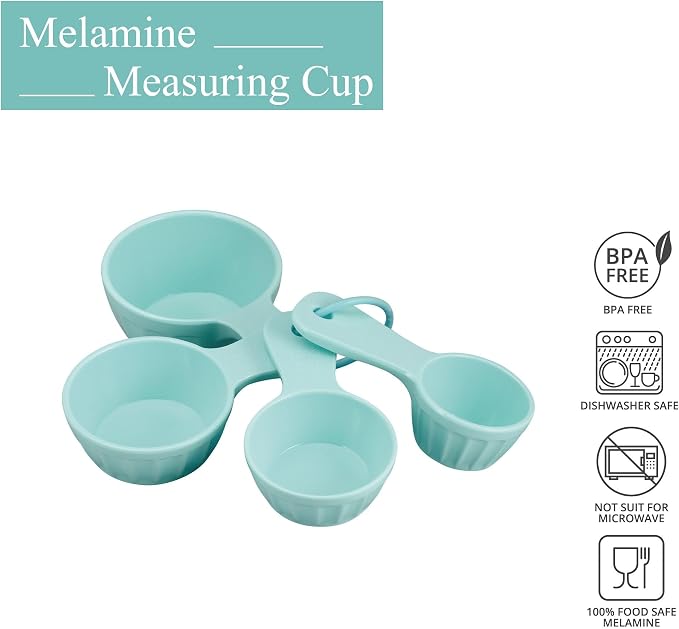 UP 4-Piece Latte Style Melamine Measuring Cups Set, Professional Nesting Baking and Cooking Tools for Liquid and Dry Ingredients, Mint Blue