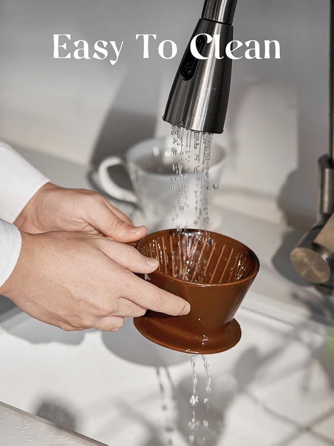 DOWAN Pour Over Coffee Dripper, Non Electric Pour Over Coffee Maker, Porcelain Slow Brewing Accessories for Home, Cafe, Restaurants, Easy Manual Brew Maker, Brown
