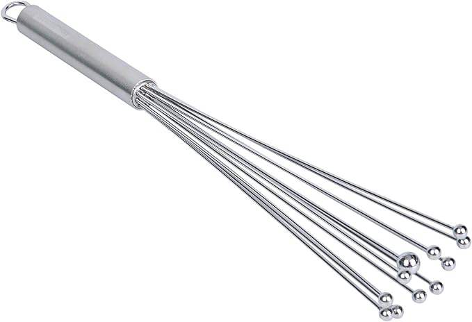 Restaurantware 12.5 in Stainless Steel Ball Whisk - 6 Pack - German Standard Egg Beater with Ergonomic Handle, Dishwasher Safe - Manual Mixer Cooking Whisk for Baking, Stirring, Sauces, Beating