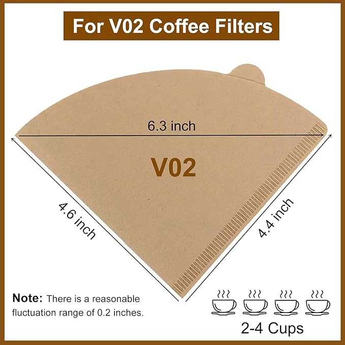 Clinuse Cone Coffee Filters #2, 200 Count Unbleached Size 02 Coffee Filter, Disposable Natural Paper Filters 2-4 Cup, 02 Cone Filters for Pour Over and Drip Coffee Maker