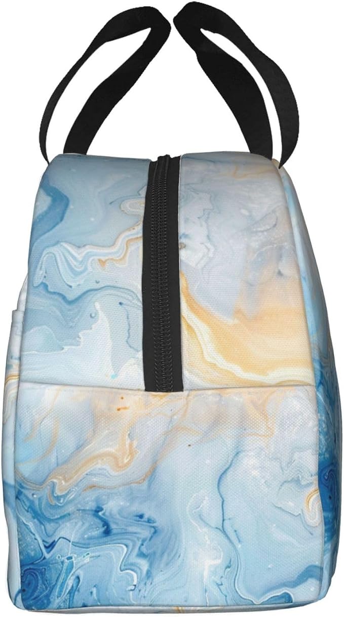 Lunch Bag Blue Marble Pastel Insulated Lunch Box Cooler Tote for Adults Student Boys Girls Women Men Work Office School Picnic Beach Reusable Lunchbox