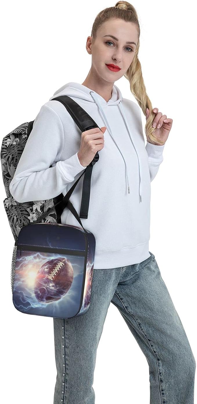 Football Lunch Box Insulated Thermal Reusable Lunch Bag Cooler Totes For Men Work Office Picnic Hiking