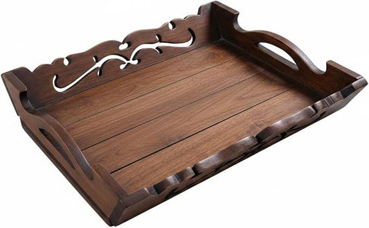 Generic Beverage Tray Wooden Tray Smooth Polished Surface Household Storage for Living Room, Large 36.5x31x7.5cm