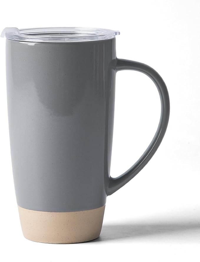 famiware Milkyway Coffee Mug, 20oz Large Coffee Mug, Ceramic Mug with Lid, Tea Cup with Handle for Latte, Tea, Cocoa, Milk, Home & Office, Dark Gray
