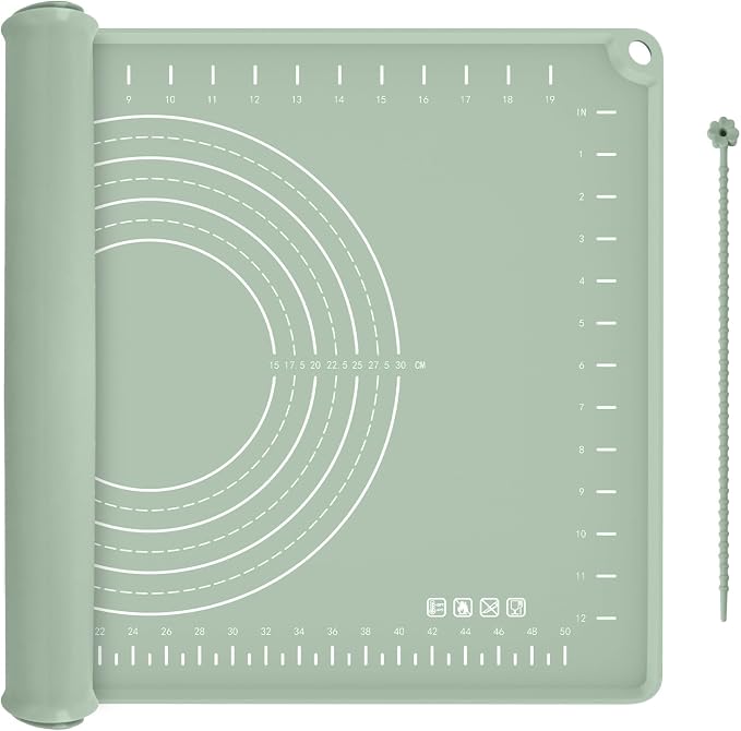 Silicone Baking Mat 24" x 16", Extra Thick Dough Rolling Mat with Measurements and Edge Heightening, Non-stick Food Grade Silicone Pastry Mat for for Pastry, Bread, Cookies, Pizza, Fondant, Pasta