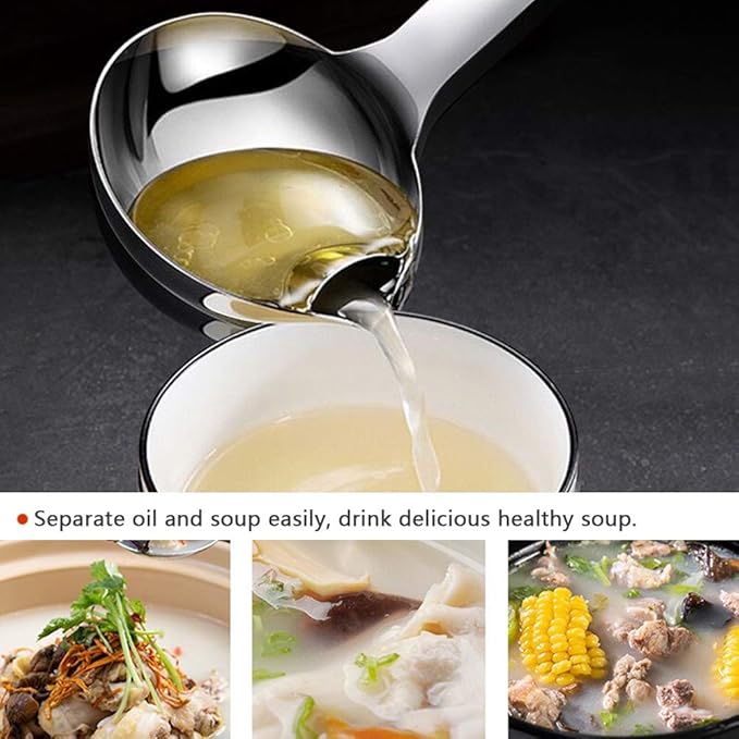 Stainless Steel Oil Separator Soup Ladle Gravy Food Fat Separator Skimmer Spoon Grease Strainer Separater Hot Pot Oil Filter Spoon For Home Kitchen And Cooking,Soup Colander 12 Inch