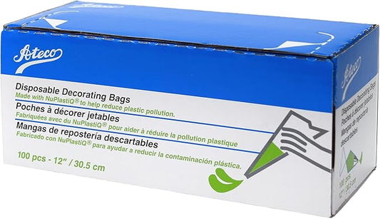 Ateco 4412 Plastic Disposable Piping and Cake Decorating Bags with NuPlastiQ, Pack of 100, Clear