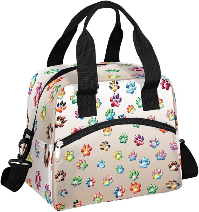 Cute Paw Skin Insulated Lunch Bags for Women Girls Adult Ethnic Reusable Lunch Tote Therma Cooler Bag with Shoulder Strap Lunch Box for School Work Office Picnic Meal Prep Bag