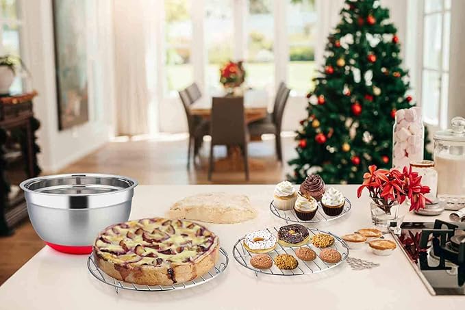 TeamFar Round Cooling Rack Set of 3, 7½ & 9 & 10½ Inch, Stainless Steel Round Baking Steaming Rack Set, Fit for Air fryer/Oven/Pot/Cake Pan/Pressure Cooker, Healthy & Mirror Finish, Dishwasher Safe