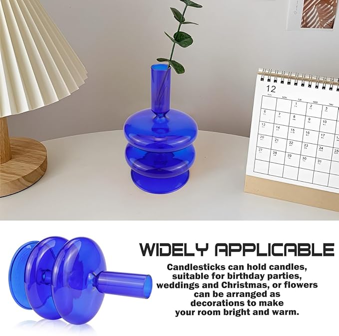 Glass Candle Holder for Taper Candles,Clear Decorative Candle Sticks Holders for Wedding Valentines Day Birthday Party Centerpiece (Dark Blue)