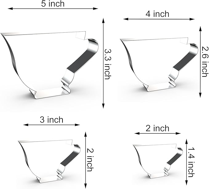 Teacup Cookie Cutter Set - 5", 4", 3", 2" - 4 Piece - Stainless Steel