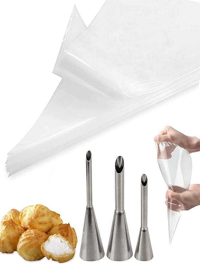 Puff Cream Filling Piping Tip 3 Pcs,Cupcake Filler Tool with 20 Disposable Pastry Bags for Filling Donuts,Cupcakes & Eclairs