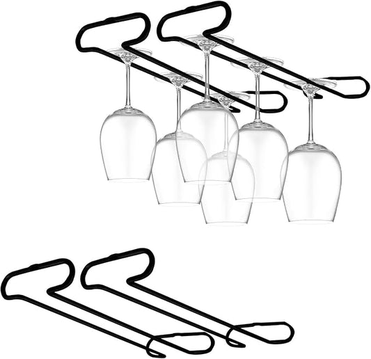 CUKE2BEET 10.2 Inch Black 4 Pack Wine Glass Rack Under Cabinet, Wire Wine Glass Holder, Stemware Holder Rack, Wine Glasses Hanging for Cabinet, Kitchen, Bar, Dining Room, Bathroom