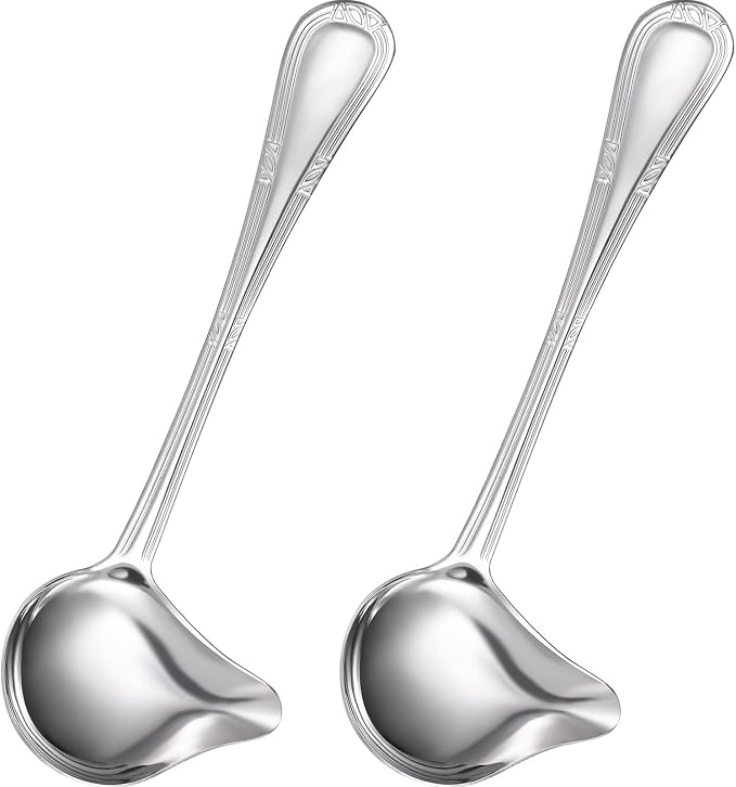 Patelai 2 Pieces Small Ladle Gravy Ladle Drizzle Spoon 1 Ounce Stainless Steel Saucier Sauce Soup Spoon for Spooning Gravies and Sauces