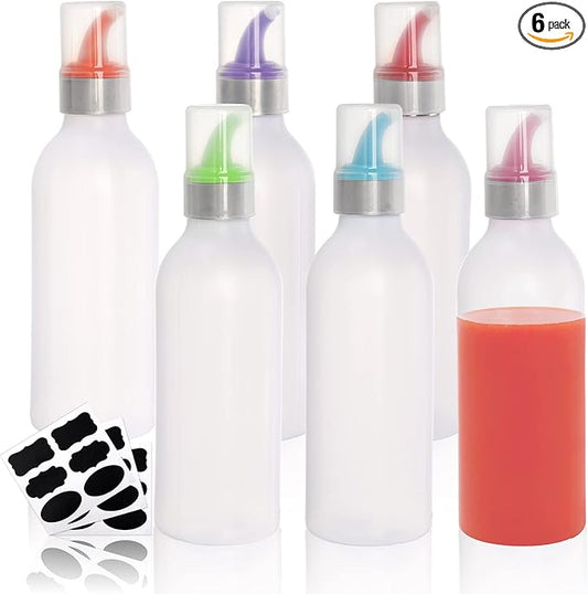 Lawei 6 Pack 15 oz Plastic Squeeze Condiment Bottle - Plastic Squirt Bottles with Lids and Colored Tips - Perfect for Condiments, Sauce, BBQ, Dressings, Syrup, Arts and Crafts