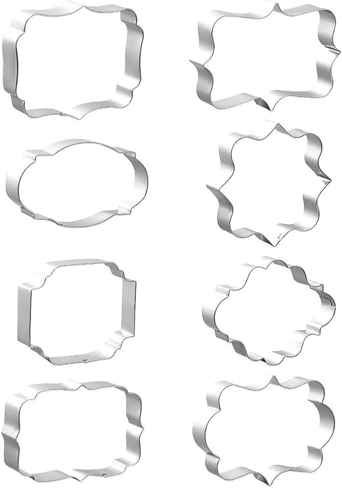 Fancy Plaque Cookie Cutters Set of 8 pcs, Stainless Steel Wedding Frames Shaped Fondant Cutter Molds Baking DIY
