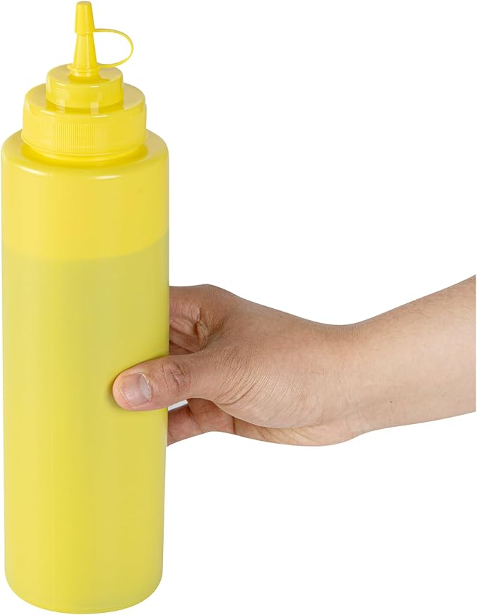 Restaurantware Plastic Squeeze Bottle 32 oz Wide Mouth Condiment Bottle With Cap Reusable Dishwashable Yellow Sauce Dispenser For Syrups, Ketchup, Mustard, Oil, Dressing, Honey, Art And Craft