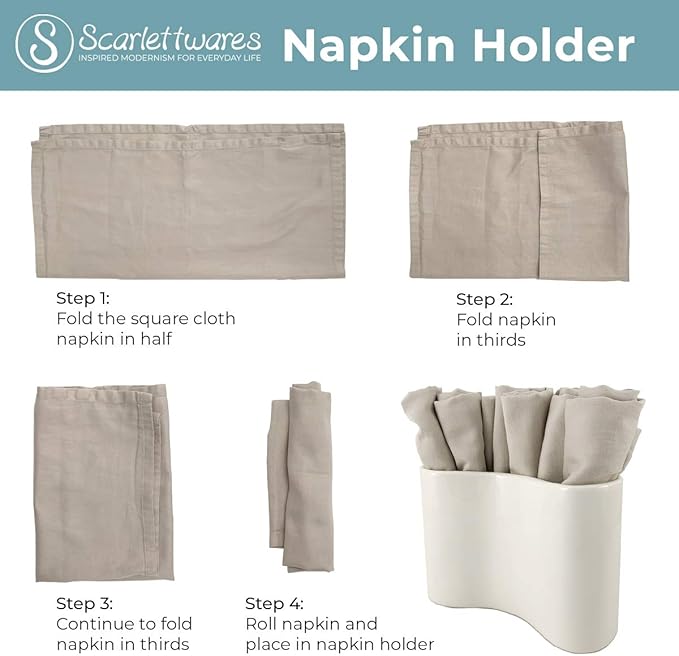 Scarlettwares Ceramic Napkin Holder For Table Kitchen Paper Linen Cloth Napkins Upright Stand Up Sturdy Stylish Modern Compact White Modern Farmhouse