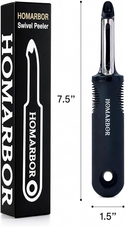 Black Premium Vegetable Peeler | Ultra-Sharp Swivel Stainless Steel Blade | Ergonomic Soft Grip Handle | Mango Peeler | Dishwasher Safe | Skin Peeler for Veggies & Fruits | Potato Peeler & Eye Remover
