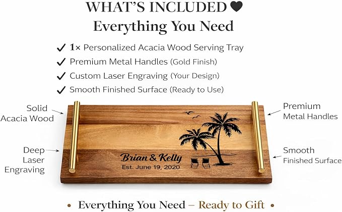Personalized Serving Tray - Serving Tray with Handles - Acacia Wood Serving Tray - Wood Serving Tray - Housewarming Gift - Wedding Gift