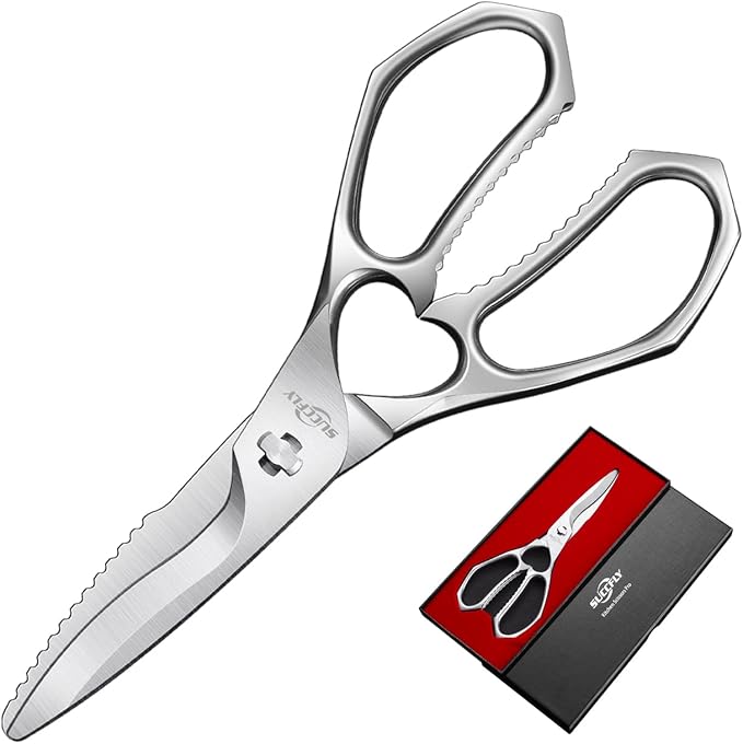 SUCCFLY Premium Kitchen Shears Heavy Duty, Kitchen Scissors for Food, 8.8 Inch Ultra Sharp Meat Scissors Detachable Blade, Silver Titanium Plated Poultry Shears, Anti-Slip Cooking Scissor All Purpose