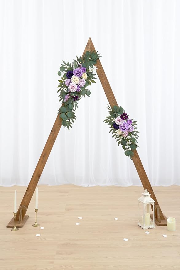Olalaka Faux Flower Swag Set of 2 for Wedding Welcome Signs Floral Decorations, Purple Wedding Arch Flowers for Wedding Ceremony (Lilac & Purple & Cream)