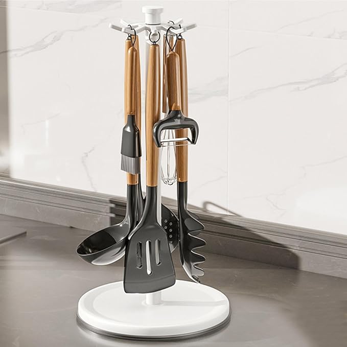 Kitchen Countertop Utensil Holder, 360 Degree Rotating Kitchen Flatware Organizer Holder, Rotating Kitchen Utensil Storage Hanger For Countertop, Flatware Organizer Rack For Spatulas