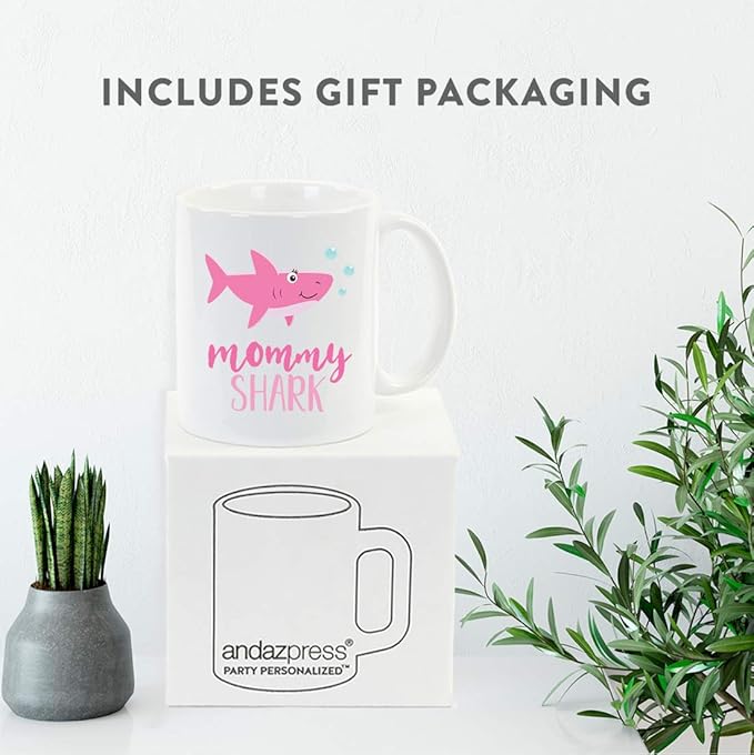 Andaz Press Baby Shark Family 11oz. Coffee Mug Gift Set, Mommy Shark, Bonus Dad Shark, 2-Pack, Shark Do Do Do Gift Idea Birthday Christmas Gifts for Step Dad Mother's Father's Day