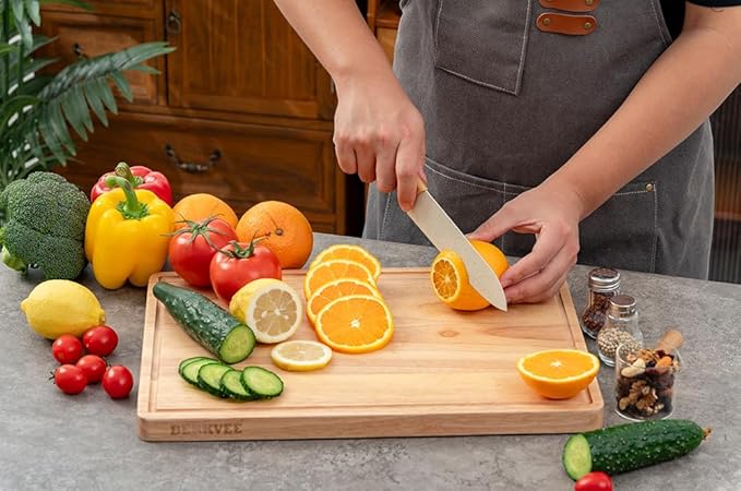 Large Wooden Cutting Board, Durable, FSC-CERTIFIED PARAWOOD, Thick Wooden Cutting Board with Juice Groove, Perfect for Meat, Vegetables, and Cheese,17 IN X 12 X 1 IN