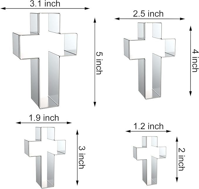 Cross Cookie Cutter Set Assorted Sizes - 5 Inch, 4 Inch, 3 Inch, 2 Inch - Cross Shaped Cookie Clay Cutter Biscuit Fondant Mold for Christian Religious Baptism Christmas Easter - 4 Pcs Stainless Steel
