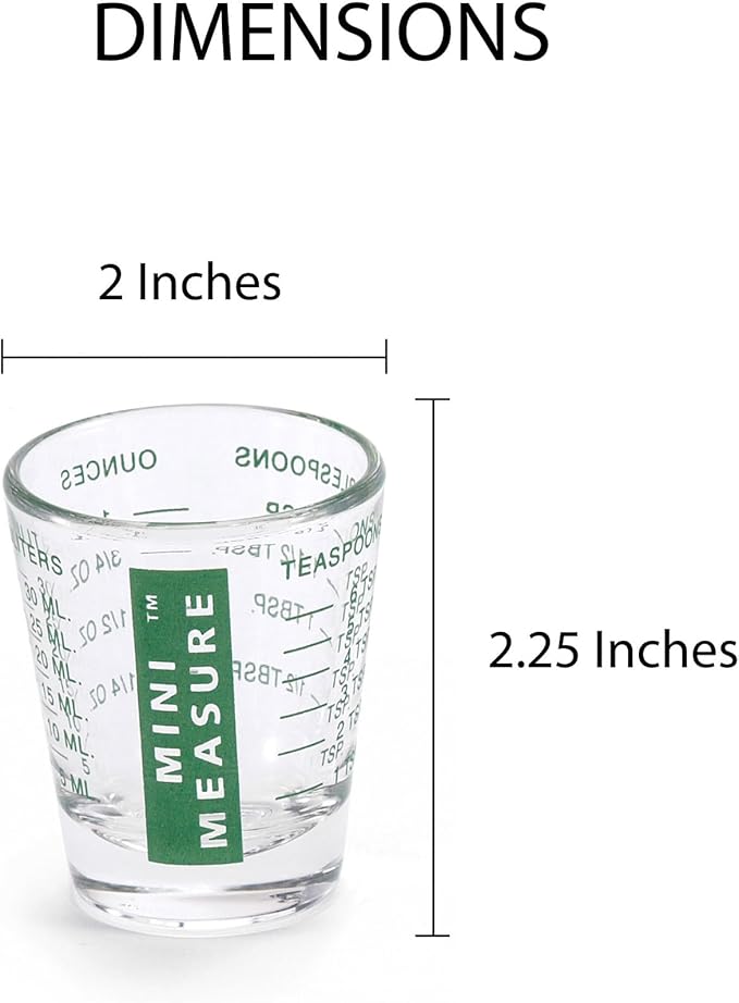Kolder Mini Measure Heavy Glass, 20-Incremental Measurements Multi-Purpose Liquid and Dry Measuring Shot Glass, Green