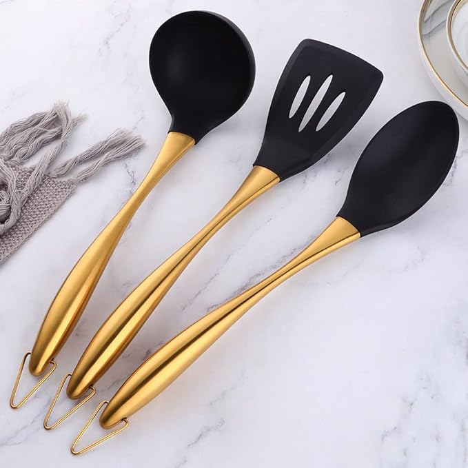 Silicone Cooking Utensil Set, 6 pcs Silicone Cooking Kitchen Utensils Set, Non-stick Kitchen Cookware Titanium Stainless Steel Handle with Utensil Holder, Spatula Set for Cooking -Orange Red