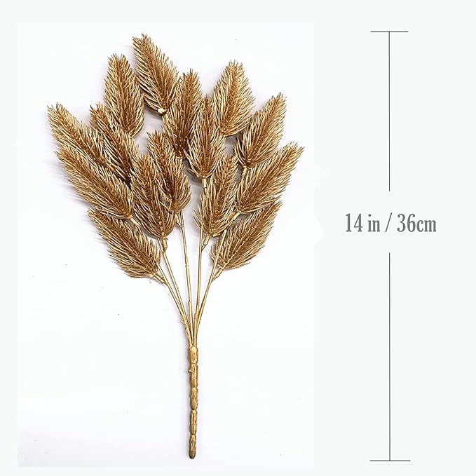 CATTREE Artificial Gold Plants Plastic Fake Grass Faux Shrubs Simulation Bushes Home Indoor Outdoor Garden Leaves Wedding Festival Decoration Hall Table Planter Filler – Golden Pine Cones 4 Pack