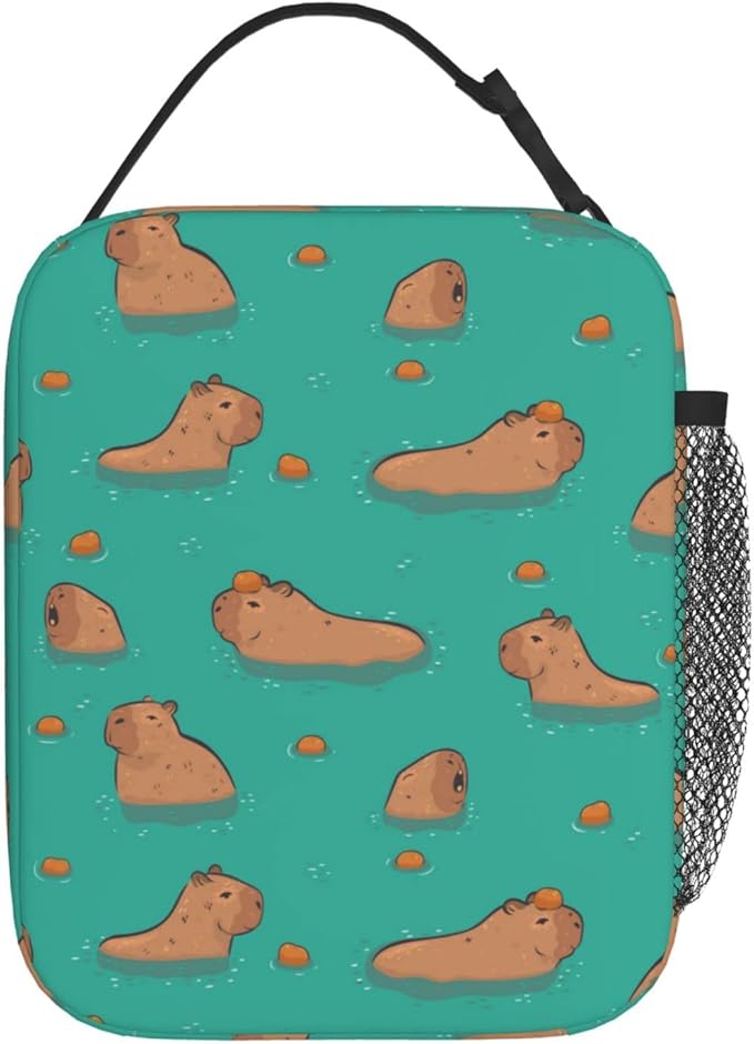 Gianlaima Cute Capybara Play Eat Food Insulated Lunch Box For Women Man, Portable Lunch Bag Reusable Cooler Tote For Office Work Travel Picnic Camping Beach
