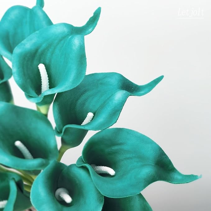 Letjolt Teal Calla Lily 20Pcs Artificial Flowers Bouquet for Wedding Bride Shower Blessing Gift Home Decoration Faux Calla Lilies Flower, 20 Pieces