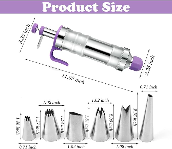 Dessert Decorating Syringe Set, Icing Piping Kit Stainless Steels Cake Decorating Tools 30 Piping Icing Nozzles Cupcake Decorating Kit - Purple