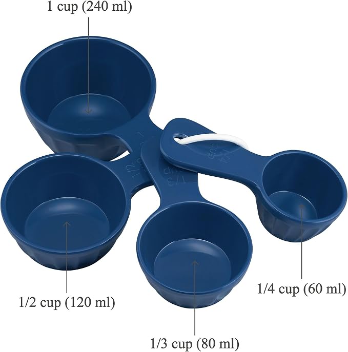 UP 4-Piece Latte Style Melamine Measuring Cups Set, Professional Nesting Baking and Cooking Tools for Liquid and Dry Ingredients, Navy Blue