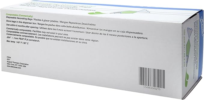 Ateco Compostable and Disposable Piping and Cake Decorating Bags, 12" - Pack of 100, Biodegradable Translucent
